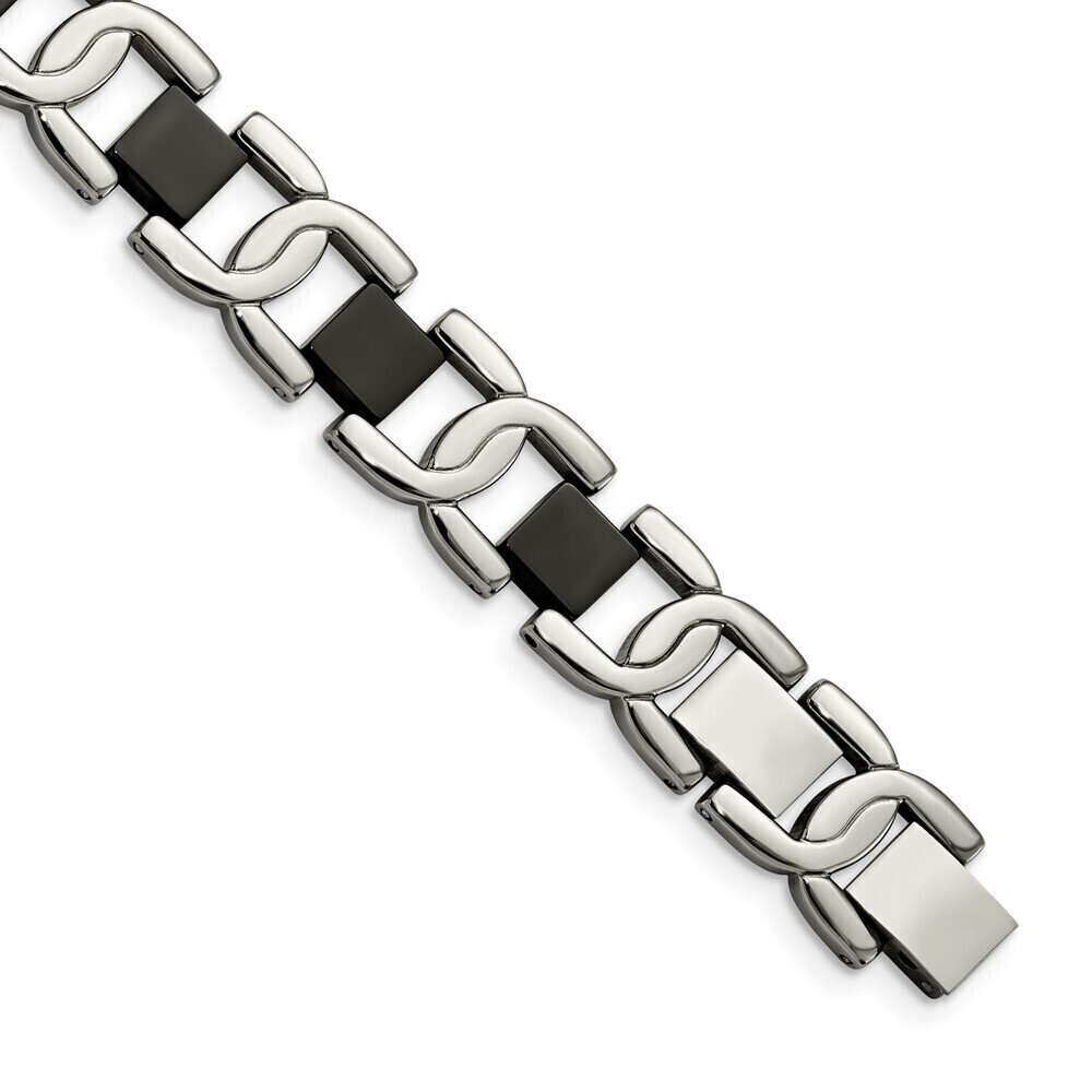Kazi Luxury Stainless Steel Polished Black IP-plated 8in Bracelet